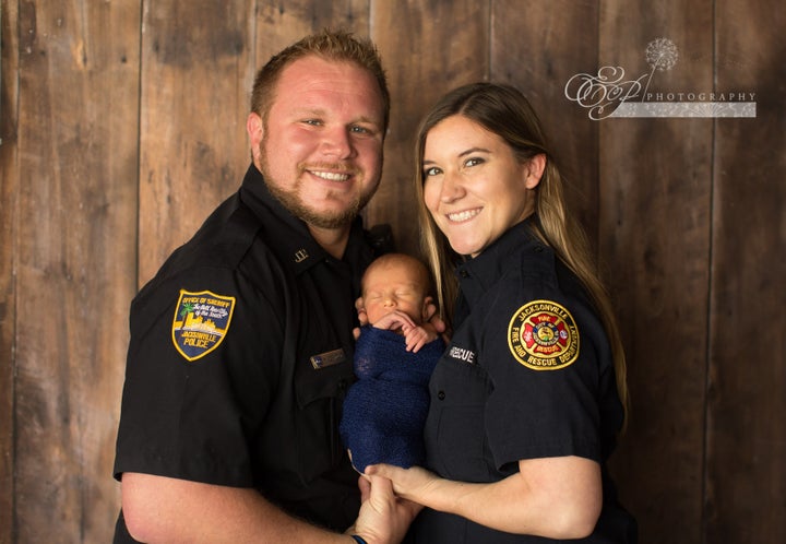 “It means a lot knowing that we’re both public servants, and I wanted to do a photo that included both him as a police officer, and me as a firefighter,” Caroline noted in the caption.