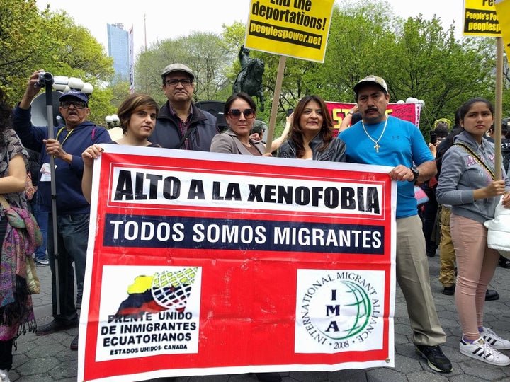 Antonio Arizaga (center, left) and other members of the immigrant organization Frente Unido de Inmigrantes Ecuatorianos. 