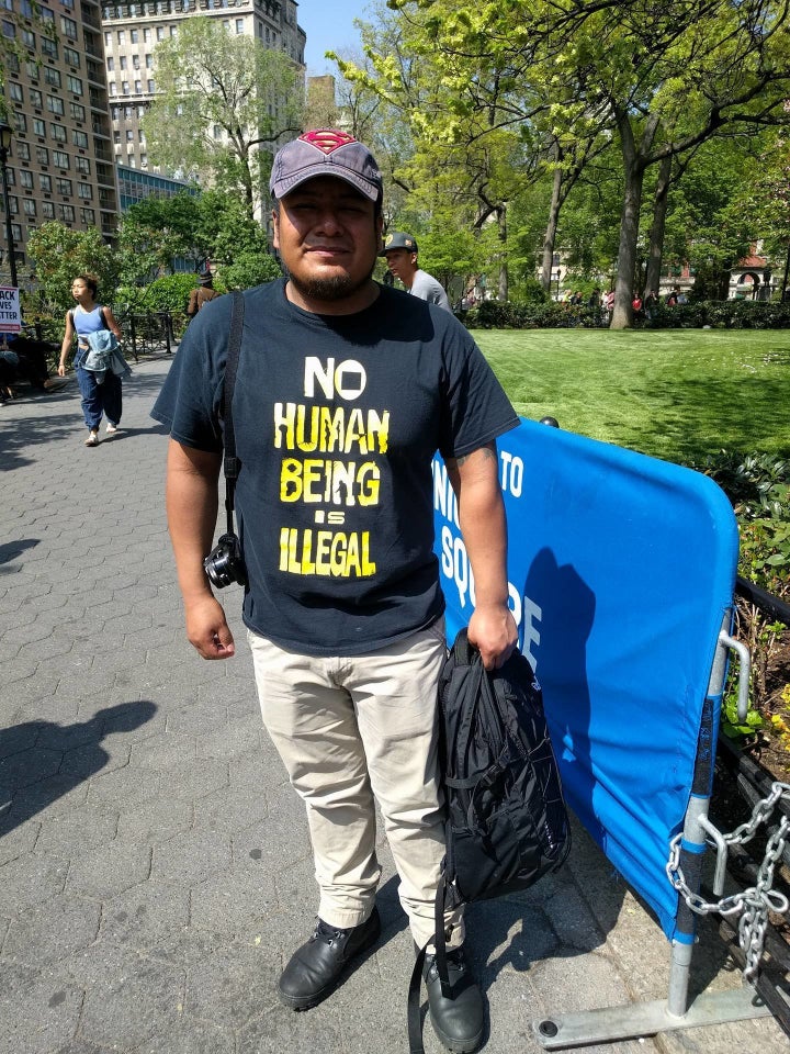 Jorge Zacatelco, 28, donned a "no human being is illegal" shirt to the rally. 