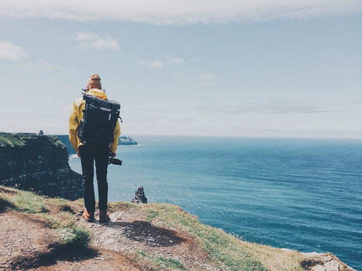 Brian Davis takes a break from filming to enjoy the view.