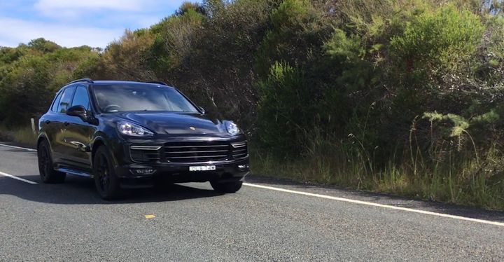 The Porsche Cayenne in the midst of driving