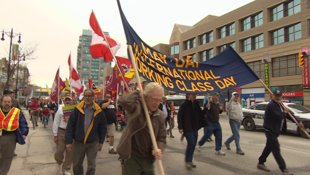 May Day march in Winnipeg, Canada