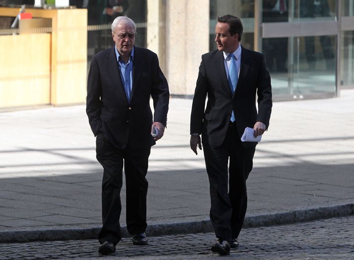 David Cameron with Sir Michael Caine at the launch of the National Citizen Service in 2010.