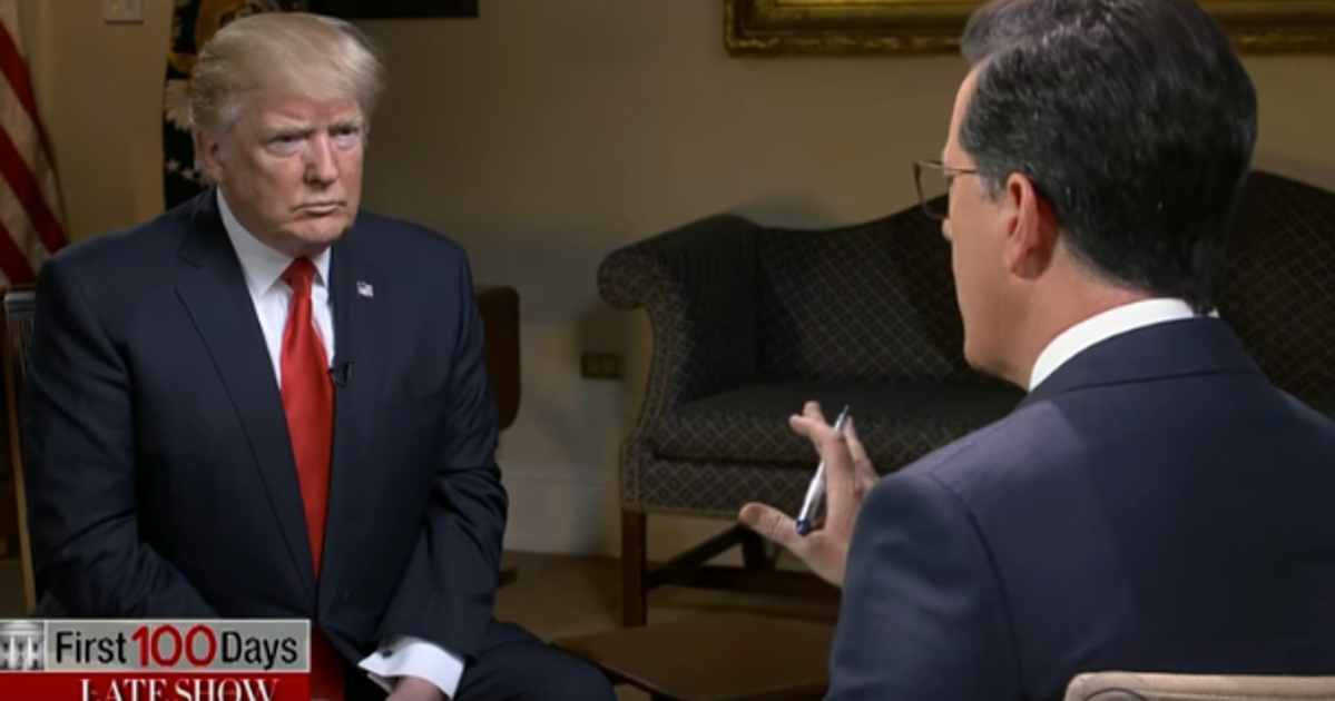 Stephen Colbert Grills Trump In 'Exclusive Interview' On First 100 Days ...