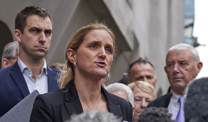 Brendan Cox alongside Jo's sister Kim Leadbeater after Mair's life imprisonment