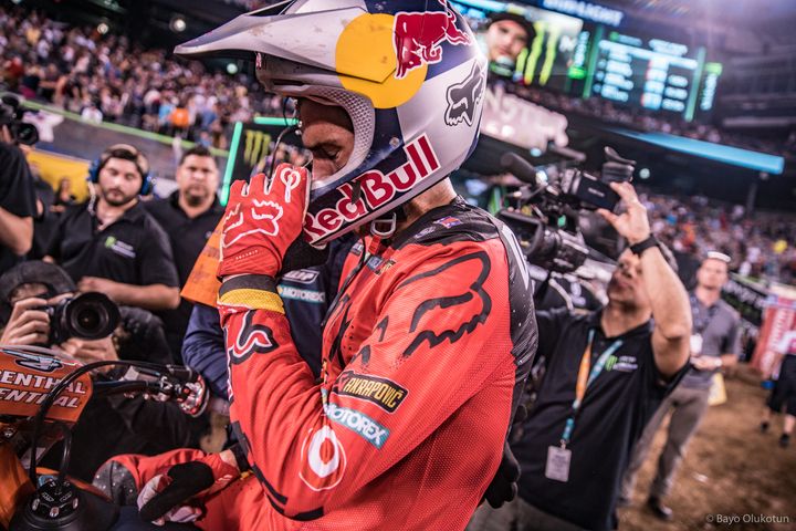 Ryan Dungey removes his helmet after taking the win in NJ and recapturing the points lead. 