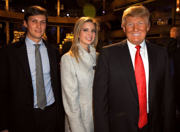 Jared Kushner, Ivanka Trump and Donald Trump attend the Comedy Central Roast of Donald Trump at the Hammerstein Ballroom on March 9, 2011 in New York City.