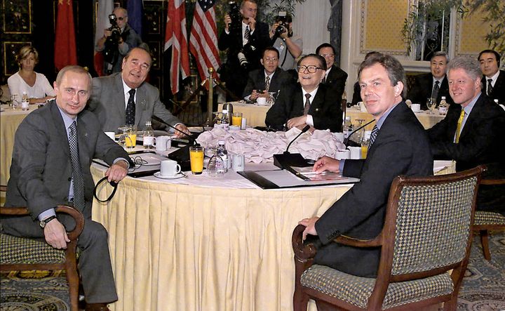 Russian President Vladimir Putin, left, French President Jacques Chirac, Chinese President Jiang Zemin, British Prime Minister Tony Blair and U.S. President Bill Clinton at a U.N. Security Council meeting in September 2000 in New York.