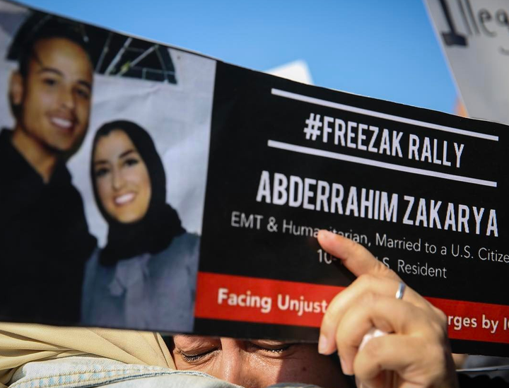 Abderrahim Zakaria's mother in law during May Day immigrant rally in Jersey City, NJ.