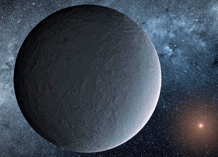 This artist’s concept depicts an “iceball” exoplanet designated OGLE-2016-BLG-1195Lb, discovered with a technique called microlensing.