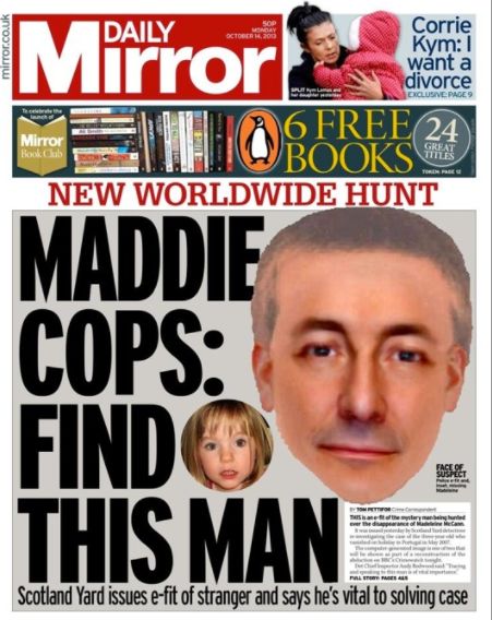 The Daily Mirror's front page after the e-fit was issued
