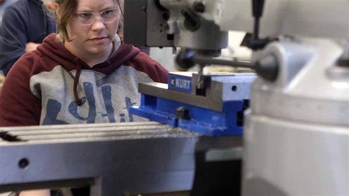 A student in a machining class at Ivy Tech Community College in Valparaiso, Indiana. The state has created a scholarship for students pursuing short-term training for skilled jobs in manufacturing and other industries.