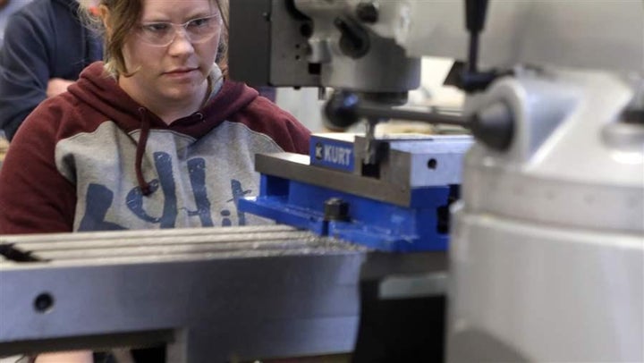 A student in a machining class at Ivy Tech Community College in Valparaiso, Indiana. The state has created a scholarship for students pursuing short-term training for skilled jobs in manufacturing and other industries.