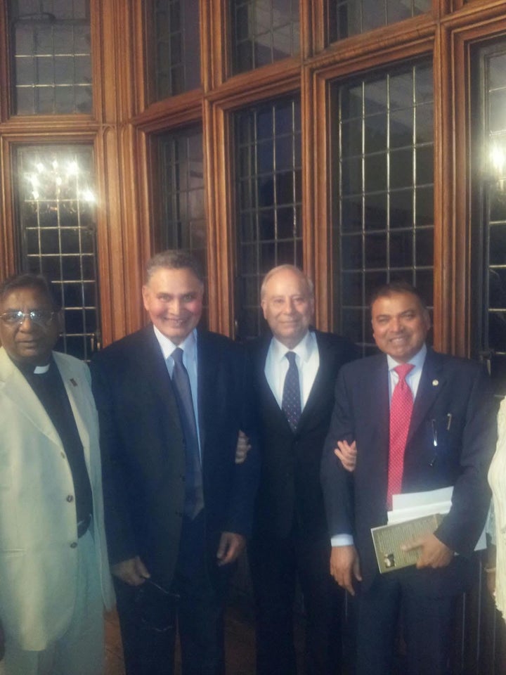 <p>Ahmed (second from right) gathers with a delegation of Pakistani Christians, including Shera (second from left), on a historic visit to Lambeth Palace nearly twenty years ago. Ahmed was the first ever Pakistani High Commissioner to the UK to call upon the Archbishop of Canterbury at Lambeth Palace. </p>