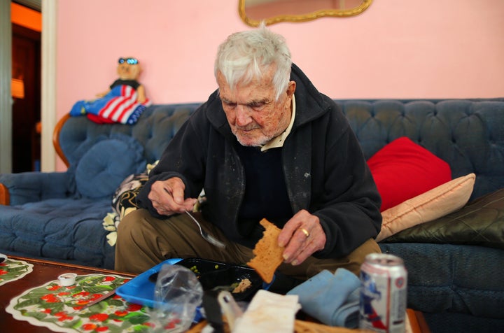 Ray Chaisson, 93, enjoys his Meals on Wheels delivery.