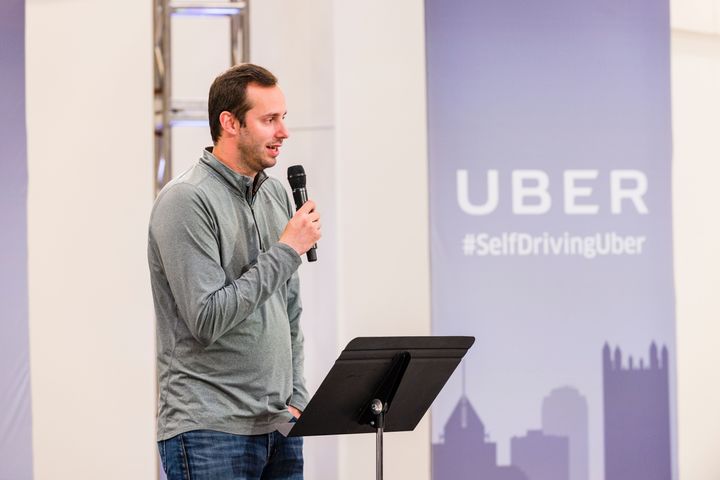 Anthony Levandowski speaks to members of the press at the Uber Advanced Technologies Center on September 13, 2016 in Pittsburgh, Pennsylvania.