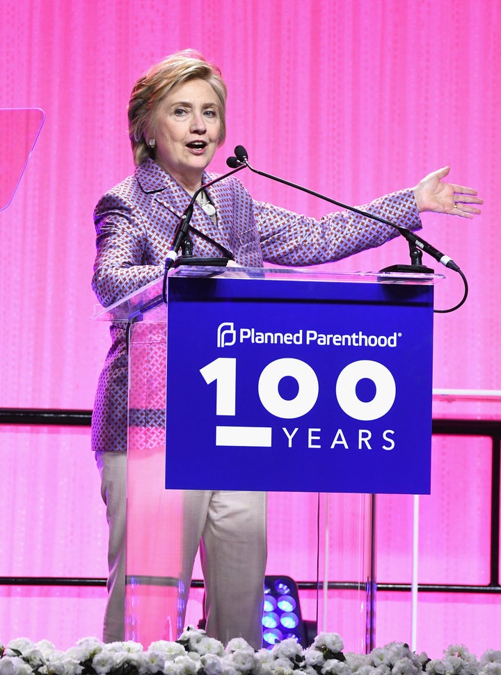 Clinton speaking at the Planned Parenthood 100th Anniversary Gala. 