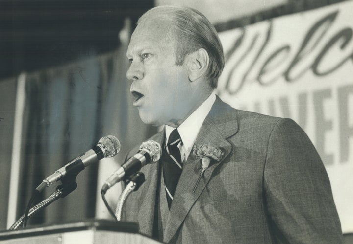 Former President Gerald Ford delivering one of the many paid speeches he gave during his ex-presidency.