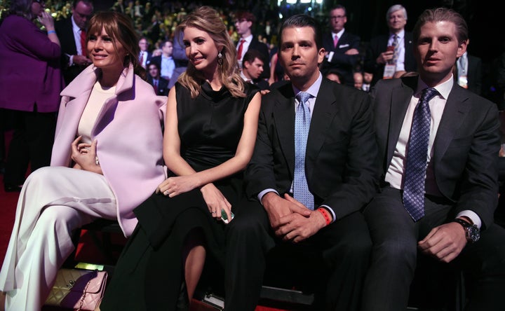 Melania Trump and stepkids Ivanka, Eric and Donald Jr. at the CNBC Republican Presidential Debate in October.