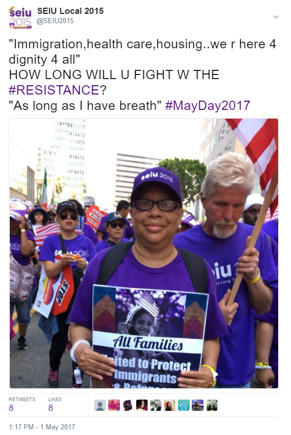<a rel="nofollow" href="https://twitter.com/SEIU2015/status/859139861789368321" target="_blank">”As long as I have breath...”