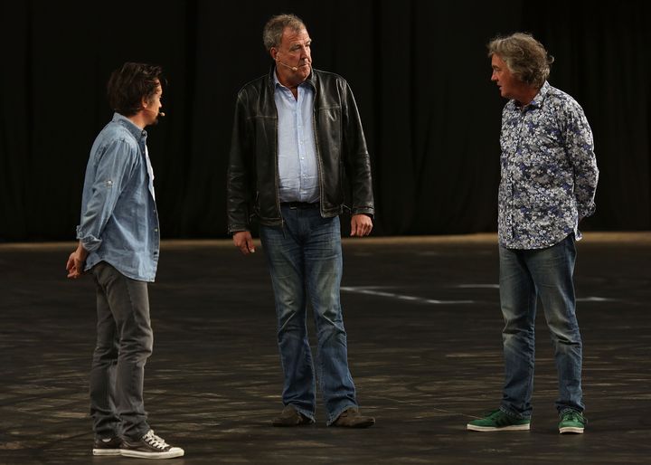 Clarkson, Hammond and May during a live event in 2015