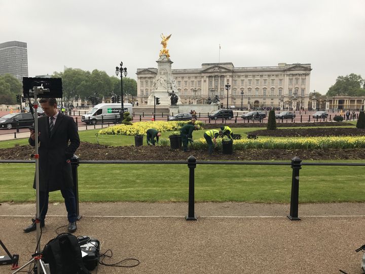The scene from Buckingham Palace around 8am this morning