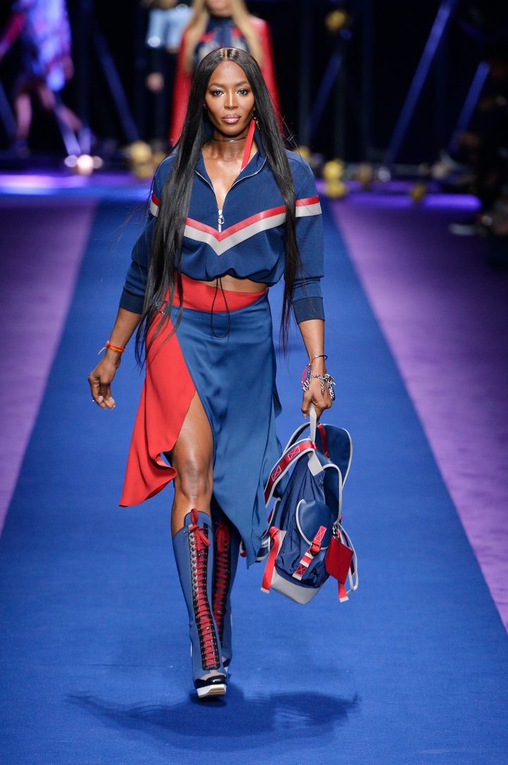 Naomi Campbell walks the runway at the Versace Spring Summer 2017 on 23 September 2016. 