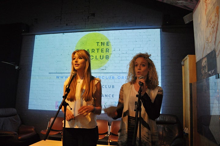 Jo Duncombe (L) and Saskia Roddick at a Salon