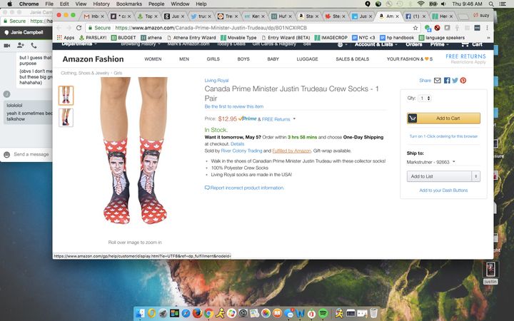 Justin Trudeau crew socks, $12.95 at Amazon