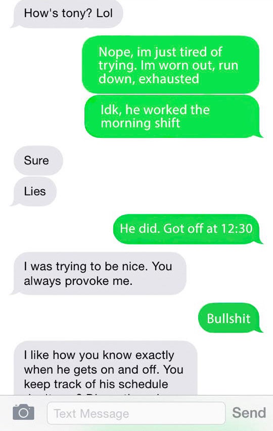 "Tony was a coworker. I knew when he clocked off because it was when I was clocking on. Fella helped me change my tire one time and I was suddenly banging him (apparently)."