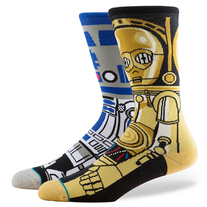 Droid Star Wars socks, <a href="http://www.stance.com/droid/M545D15DRO.html?gdffi=417b7daa74a84a1bb6c73fa1eec9028f&gdfms=DB708E9B0DD04A048EFA2B37FD0ABF7D&utm_term=shopping&utm_content=s%7cpcrid%7c54228280313%7cpkw%7c%7cpmt%7c%7cpdv%7cc&gclid=Cj0KEQjwoqvIBRD6ls6og8qB77YBEiQAcqqHe-_7VOeieQucBKCsguRYN2vfjjQfpBauPTJDgnoHsJkaAiz88P8HAQ&gclsrc=aw.ds" target="_blank">$20 at Stance.com</a>