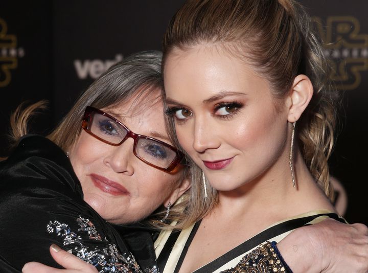 Carrie Fisher and Billie Lourd at the premiere of "Star Wars: The Force Awakens" in 2015. 
