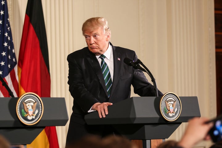 Washington, DC – March 17, 2017: US President Donald Trump hold a joint press conference with German Chancellor Angela Merkel at the White House after their first in-person meeting.