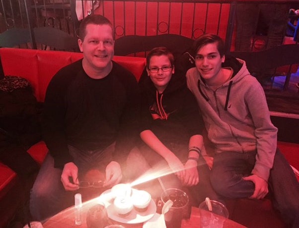 <p>Todd, Evan and Davis celebrating Davis’ birthday.</p>