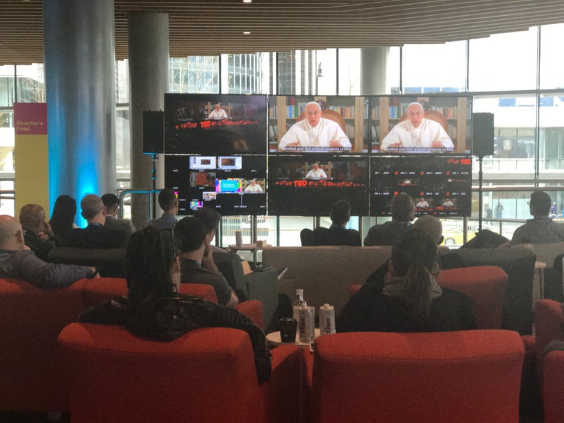 TEDsters watch Pope Francis in one of the many curated viewing spaces