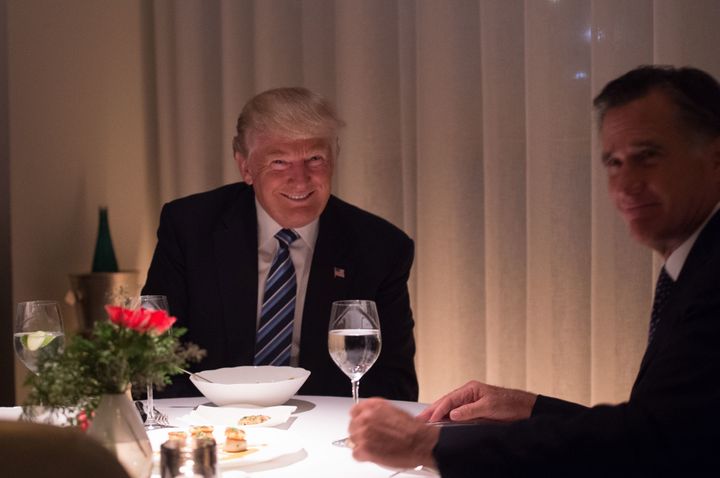 President Donald Trump (L) dines with Mitt Romney (R) at Jean-Georges restaurant at Trump International Hotel on Nov. 29, 2016, in New York.