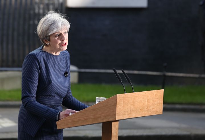 Theresa May announcing her snap election plan in April.