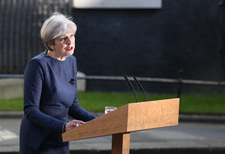 Theresa May announcing her snap election plan in April.