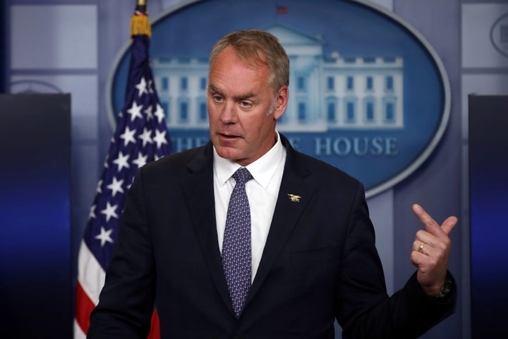 Secretary of the Interior Ryan Zinke speaks during a daily press briefing at the White House last month.