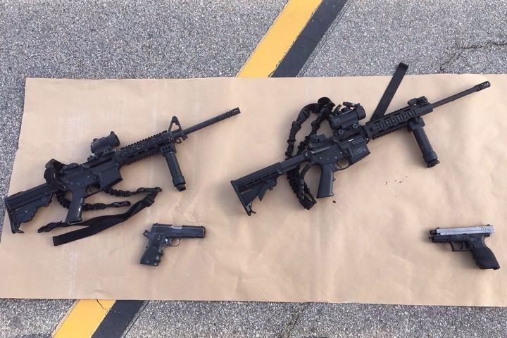 The four guns used by the ISIS-inspired shooters who killed 14 people in San Bernardino, California on Dec. 4, 2015.