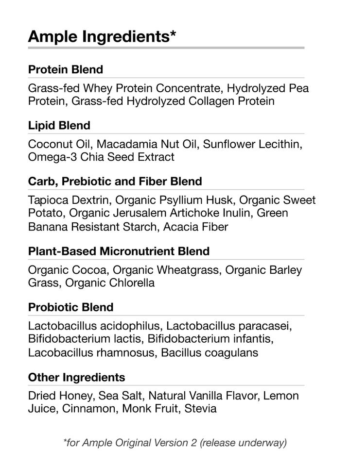 Here is the complete list of ingredients found in Ample. 