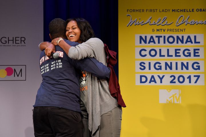 “We gotta celebrate students going to college bigger than we celebrate the Final Four or the Super Bowl," the former first lady said.