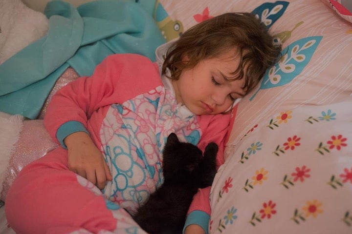 Amelie taking a nap with Luna.