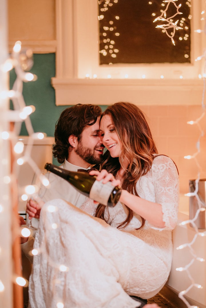 This real-life couple had just moved out of their apartment so they used the empty space for the shoot.