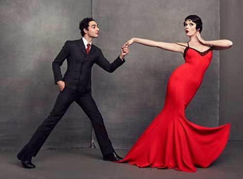 Designer Zac Posen and model Crystal Renn show off his Betty Boop-inspired gown