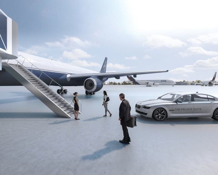 A BMW will shuttle Private Suite members to their planes.