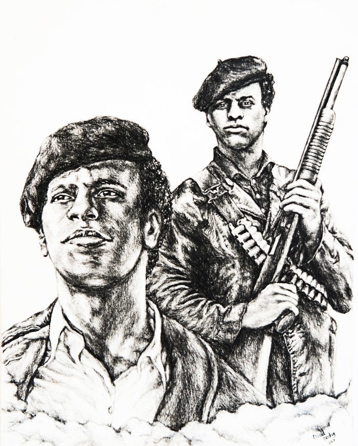 <strong>David Mosley</strong> <em>Warrior For Justice</em> 2017. Charcoal on paper