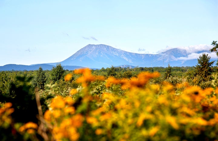 Mount Katahdin is seen in a view from Route 159 in Patten, bordering the Katahdin Woods and Waters National Monument.