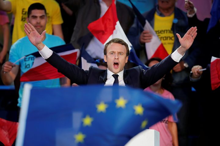 Emmanuel Macron attends a campaign rally in Albi, France, May 4, 2017.