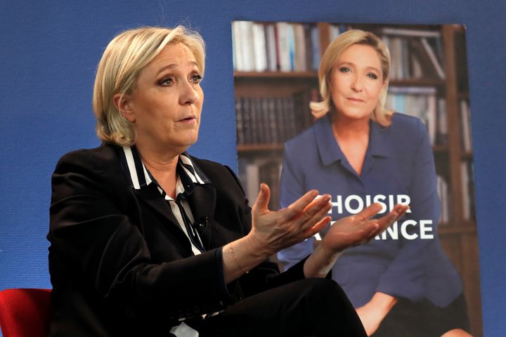 Marine Le Pen, French National Front (FN) candidate for 2017 presidential election, speaks during an interview with Reuters.